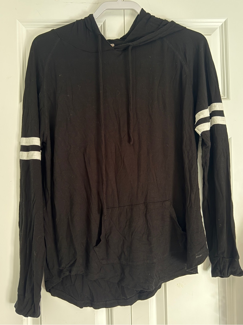 Pink Republic Black Crewneck Hoodie with White Sleeve Stripes